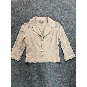 Area Code Women’s Linen Floral Embroidered Blazer Jacket Size 7 Beige